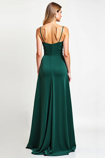 Pine Spaghetti Straps A Line Bridesmaid Dress